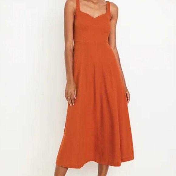 Old Navy Dresses & Skirts - Old Navy - Orange/White Floral Print Linen Blend Midi Dress - M
